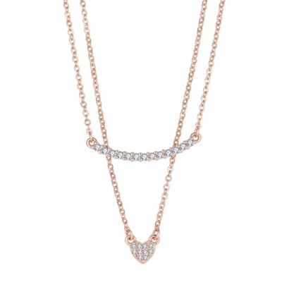 YASVITTI Hochwertige Doppelschicht Halskette Schmuck Klassiker Rose Gold Plattiert 925 Sterling Silber Herz Anhänger Halskette