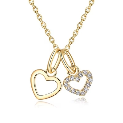 YASVITTI Großhandel 925 Sterling Silber Zwei Herzen Halskette Charm Custom Gold Plattiert Herz Halskette Schmuck