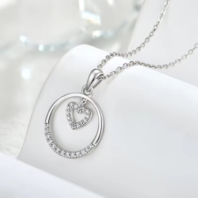 YASVITTI Valentinstagsgeschenk 925 Sterling Silber Halskette Rund CZ Platin Platiniert Herz Anhänger Mode Schmuck Halskette