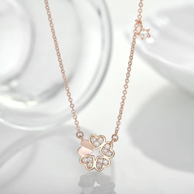 YASVITTI 925 Sterling Silber Halskette Frauen Star Charms Feinheit Schmuck Blumenform 14K Rose Gold Plattiert Herz Halskette