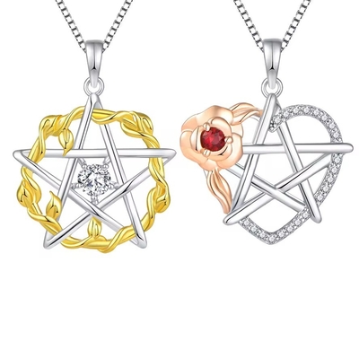 YASVITTI 925 Sterling Silber Pentagramm Star Heart Pendant Halskette Set Kubisches Zirkonia und Rose Gold beschichtet Großhandel