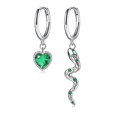 2.1x0.7cm 2.3g Sterling Silver Heart Shaped Earrings Crystal Snake Hoop Earring Soem