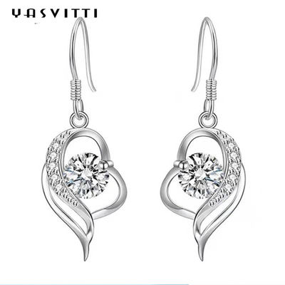 blaue Zircon-Ohrringe 0.16oz 31x11mm Sterling Silver Heart Dangle Earrings 5A CZ