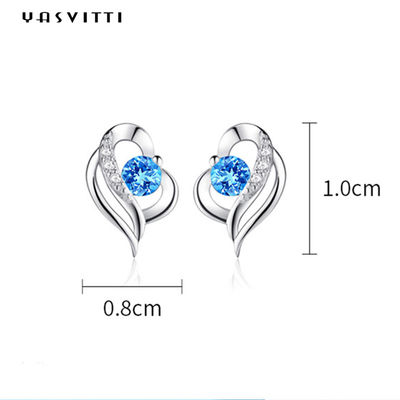 0.04oz 1x0.8cm Sterling Silver Heart Earrings SGS-blaue Steinohrringfreundin