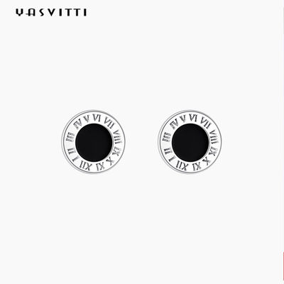 Edelstahl-Runden-Schwarzes emaillierte Roman Numbers Stud Earrings