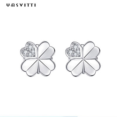 0.7cm der Blatt-0.07oz vier Sterling Silver Earrings ODM Klee-Bolzen-Ohrring-925