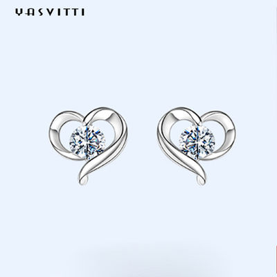 2.87g 0.39in Sterling Silver Heart Stud Earrings ODM-Weiß 925 Sterling Silver Stud