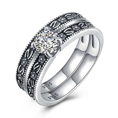 Sterling Silver Diamond Studded Cluster-Verpflichtungs-Ehering-Satz der hohen Qualität des Klassiker-925