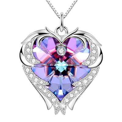 Unendlichkeits-doppelte Herz-Halskette Austrian crystal Crystal Silver Heart Pendant Necklace 925