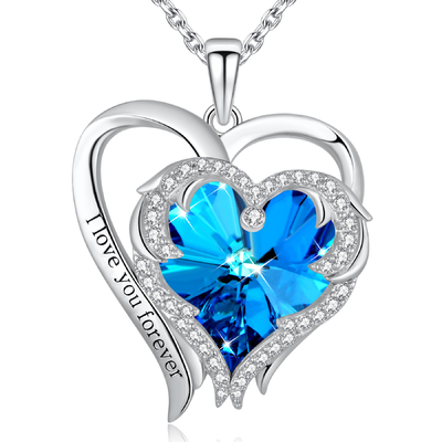 0.79x0.98in doppelte blauer Kristall 925 Sterling Silver Herz-Kreuzkette Austrian crystal