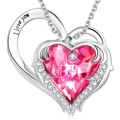 Bleifreier rosa Kristall Sterling Silver Heart Pendant Necklaces 1.18x0.98in Austrian crystal