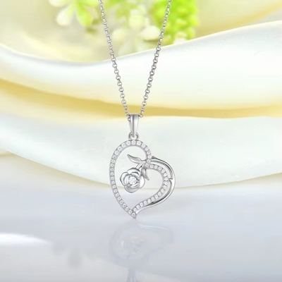YASVITTI Custom Damen Anhänger Halskette Feinschmuck Rhodium Plattiert Rose 925 Sterling Silber Herz Halskette