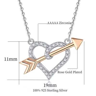 YASVITTI OEM ODM 925 Sterling Silber Cupid Halskette Rose Gold Plattiert Herz Pfeile Halskette Für Liebhaber Geschenk