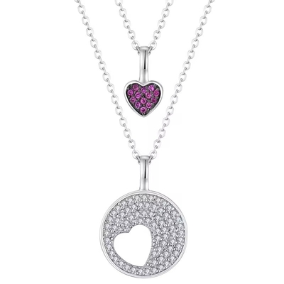 YASVITTI Rhodium beschichtet CZ Frauen 925 Sterling Silber Zirkon Schmuck kundenspezifisch Romantik Pink Heart Charm Halskette