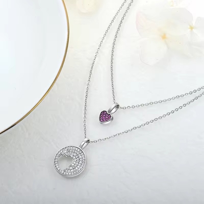 YASVITTI Rhodium beschichtet CZ Frauen 925 Sterling Silber Zirkon Schmuck kundenspezifisch Romantik Pink Heart Charm Halskette