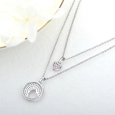 YASVITTI Rhodium beschichtet CZ Frauen 925 Sterling Silber Zirkon Schmuck kundenspezifisch Romantik Pink Heart Charm Halskette