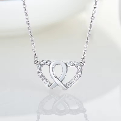 YASVITTI Weißes Kubisches Zirkonia Trendy Rhodiumplattiert 925 Doppel Sterling Silber Herz Halskette Schmuck zum Valentinstagsgeschenk