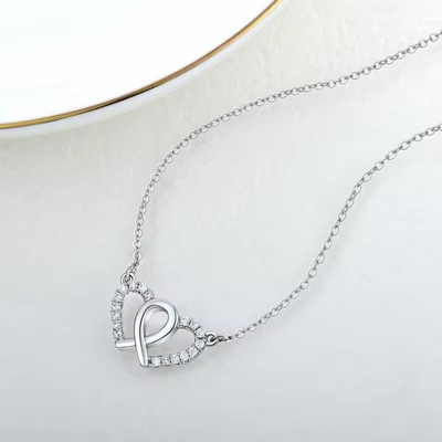 YASVITTI Weißes Kubisches Zirkonia Trendy Rhodiumplattiert 925 Doppel Sterling Silber Herz Halskette Schmuck zum Valentinstagsgeschenk