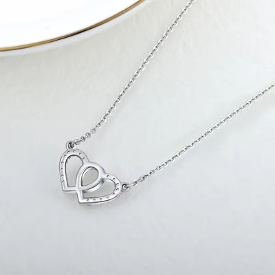 YASVITTI Weißes Kubisches Zirkonia Trendy Rhodiumplattiert 925 Doppel Sterling Silber Herz Halskette Schmuck zum Valentinstagsgeschenk