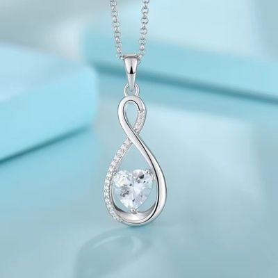 YASVITTI Edelstein Unendlichkeit Anhänger Halsketten Kubischer Zirkonia Geburtsstein Herz 925 Sterling Silber Halsketten