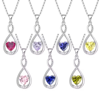 YASVITTI Edelstein Unendlichkeit Anhänger Halsketten Kubischer Zirkonia Geburtsstein Herz 925 Sterling Silber Halsketten