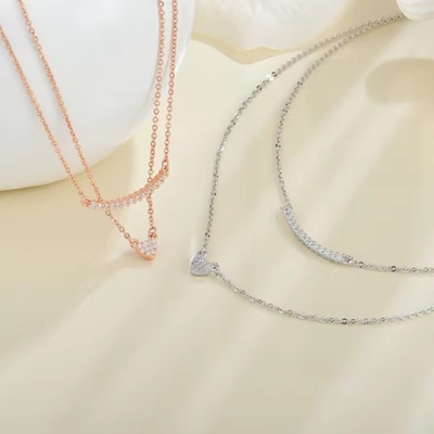 YASVITTI Hochwertige Doppelschicht Halskette Schmuck Klassiker Rose Gold Plattiert 925 Sterling Silber Herz Anhänger Halskette