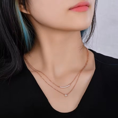 YASVITTI Hochwertige Doppelschicht Halskette Schmuck Klassiker Rose Gold Plattiert 925 Sterling Silber Herz Anhänger Halskette