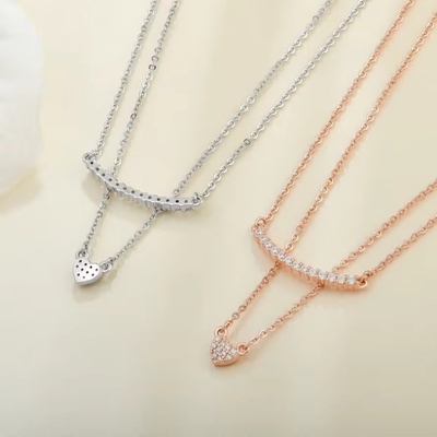YASVITTI Hochwertige Doppelschicht Halskette Schmuck Klassiker Rose Gold Plattiert 925 Sterling Silber Herz Anhänger Halskette
