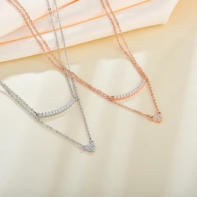 YASVITTI Hochwertige Doppelschicht Halskette Schmuck Klassiker Rose Gold Plattiert 925 Sterling Silber Herz Anhänger Halskette