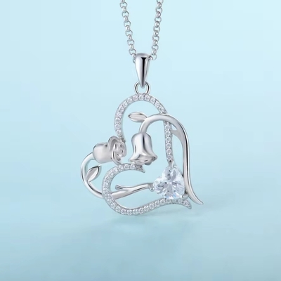 YASVITTI OEM Damengeschenk Herz zu Herz Halskette Kubisches Zirkonia Rhodium Plattiert Süß 925 Sterling Silber Doppelherz