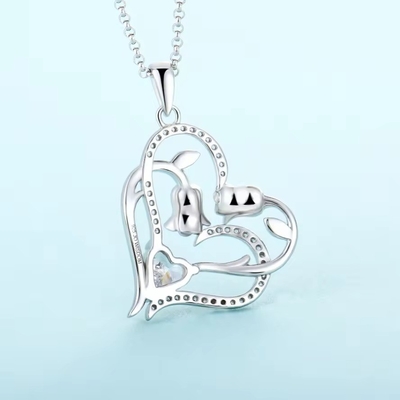 YASVITTI OEM Damengeschenk Herz zu Herz Halskette Kubisches Zirkonia Rhodium Plattiert Süß 925 Sterling Silber Doppelherz