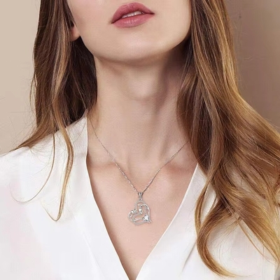 YASVITTI OEM Damengeschenk Herz zu Herz Halskette Kubisches Zirkonia Rhodium Plattiert Süß 925 Sterling Silber Doppelherz