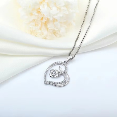 YASVITTI Großhandel Kundenspezifische Damen Anhänger Halskette Feinschmuck Rhodium Plattiert Rose 925 Sterling Silber Herz Halskette
