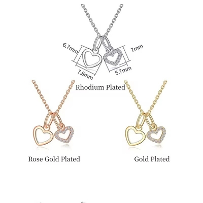 YASVITTI Großhandel 925 Sterling Silber Zwei Herzen Halskette Charm Custom Gold Plattiert Herz Halskette Schmuck