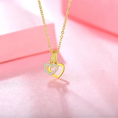 YASVITTI Großhandel 925 Sterling Silber Zwei Herzen Halskette Charm Custom Gold Plattiert Herz Halskette Schmuck