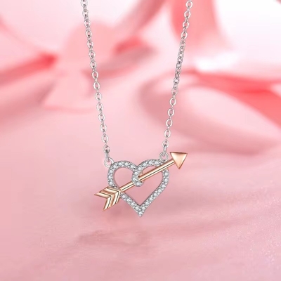 YASVITTI OEM ODM Hochwertige 925 Sterling Silber Cupid Halskette Rose Gold Plattiert Herz Pfeile Halskette Für Liebhaber Geschenk