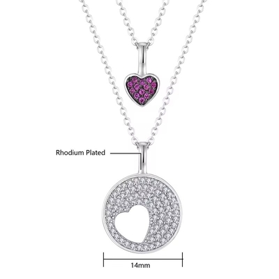 YASVITTI Großhandel Rhodiumplattiert 925 Sterling Silber Zirkon Schmuck kundenspezifisch Romantic Pink Heart Bling Charm Halskette