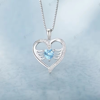 YASVITTI 925 Sterling Silber Herz Topaz &amp; Cubic Zirkonia Engel Flügel Anhänger Halskette romantische Schmuck für Frauen