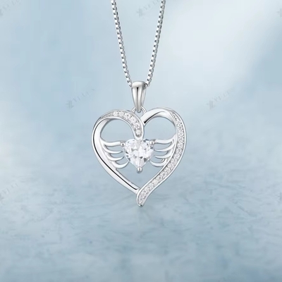 YASVITTI 925 Sterling Silber Herz Topaz &amp; Cubic Zirkonia Engel Flügel Anhänger Halskette romantische Schmuck für Frauen