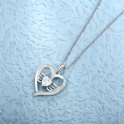 YASVITTI 925 Sterling Silber Herz Topaz &amp; Cubic Zirkonia Engel Flügel Anhänger Halskette romantische Schmuck für Frauen