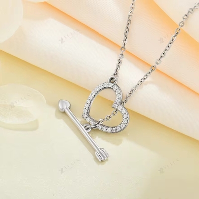 YASVITTI 925 Sterling Silber Frauenhalskette &quot;Ein Pfeil durch das Herz&quot; Zirkonstein Valentinstag Party Geschenk