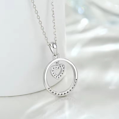 YASVITTI Valentinstagsgeschenk 925 Sterling Silber Halskette Rund CZ Platin Platiniert Herz Anhänger Mode Schmuck Halskette