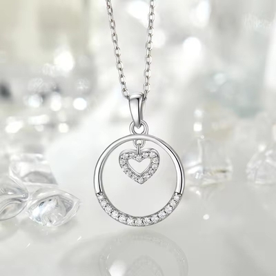 YASVITTI Valentinstagsgeschenk 925 Sterling Silber Halskette Rund CZ Platin Platiniert Herz Anhänger Mode Schmuck Halskette