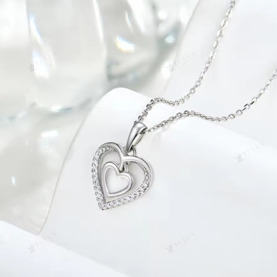YASVITTI 925 Sterling Silber Doppel Hohl CZ Stein Diamant Schmuck Custom Große Mini Herzförmige Anhänger Halskette