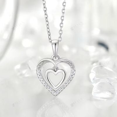 YASVITTI 925 Sterling Silber Doppel Hohl CZ Stein Diamant Schmuck Custom Große Mini Herzförmige Anhänger Halskette