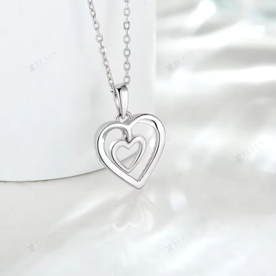 YASVITTI 925 Sterling Silber Doppel Hohl CZ Stein Diamant Schmuck Custom Große Mini Herzförmige Anhänger Halskette