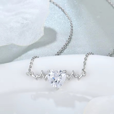 YASVITTI 925 Sterling Silber Herzschlag Halskette Herzform 8A Kubik Zirkon Schmuck für Frauen