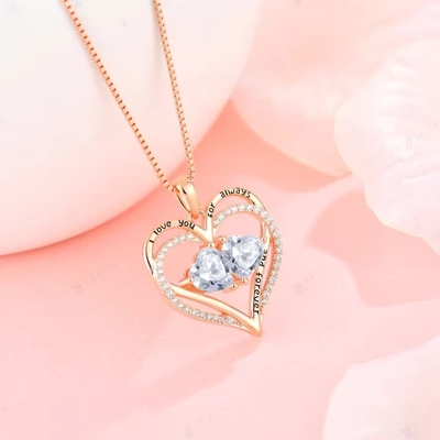 YASVITTI 925 Sterling Silber Ewiges Liebesherz Anhänger Halskette Personalisierte Roségold Kristalle CZ Halskette