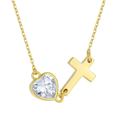 YASVITTI Bezel Herz Kubik Zirkonia Halskette 925 Silber Klassiker Kreuz Einfache Halskette 18K Gold beschichtet Großhandel Fabrik