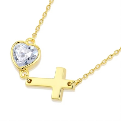 YASVITTI Bezel Herz Kubik Zirkonia Halskette 925 Silber Klassiker Kreuz Einfache Halskette 18K Gold beschichtet Großhandel Fabrik